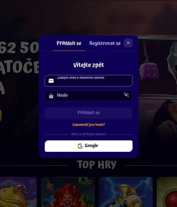 Přihlašovací obrazovka Spingranny na mobilním zařízení