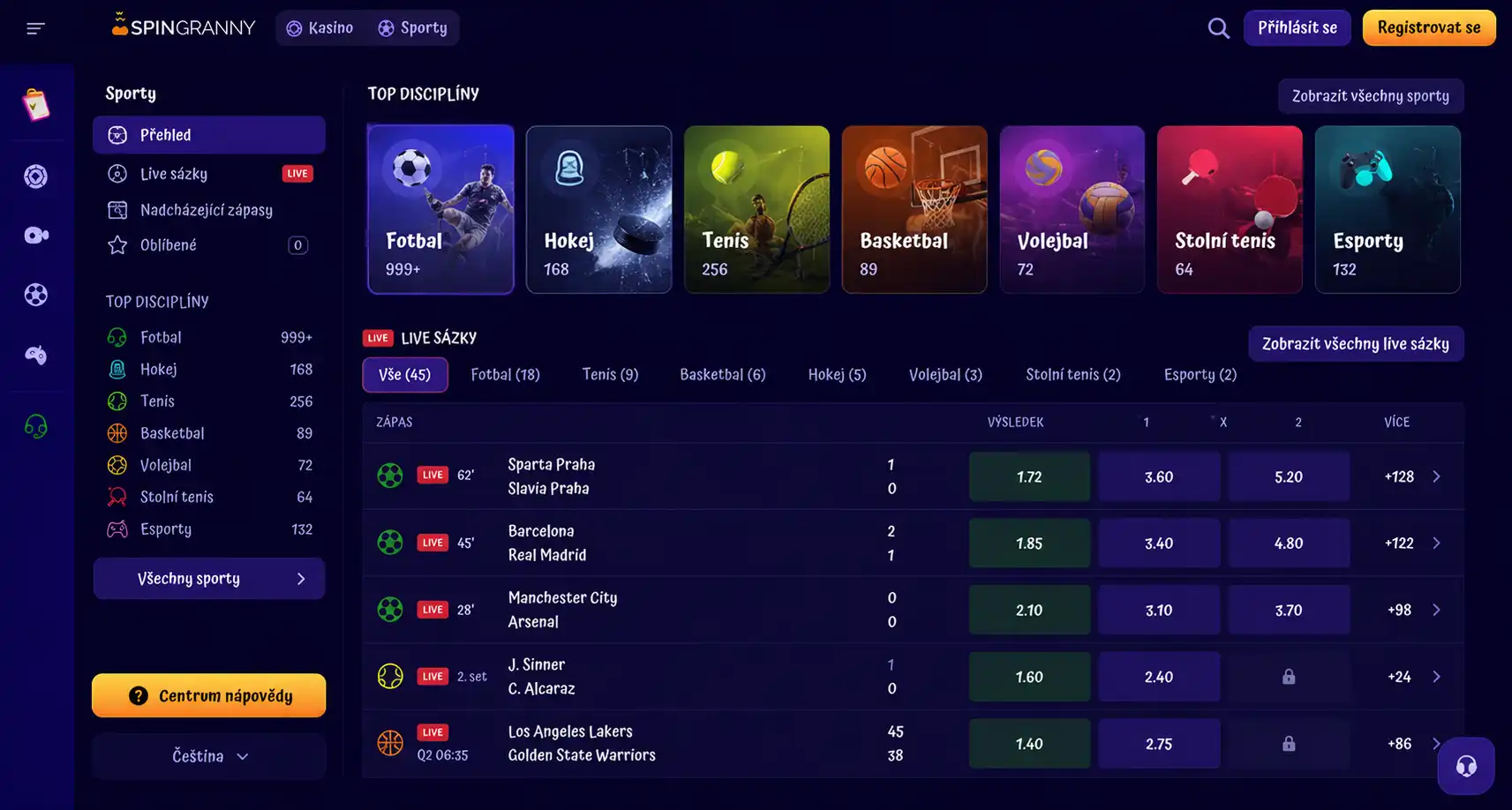 Sekce sportovního sázení na Spingranny